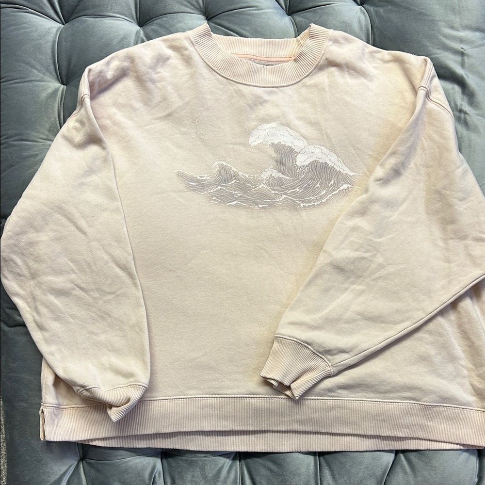 American Eagle Outfitters Light Pink Wave Graphic Crewneck Sweatshirt